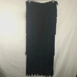 Women's  Black Layered Crochet Dark Romantic Croquette Whimsigoth Maxi Skirt XL